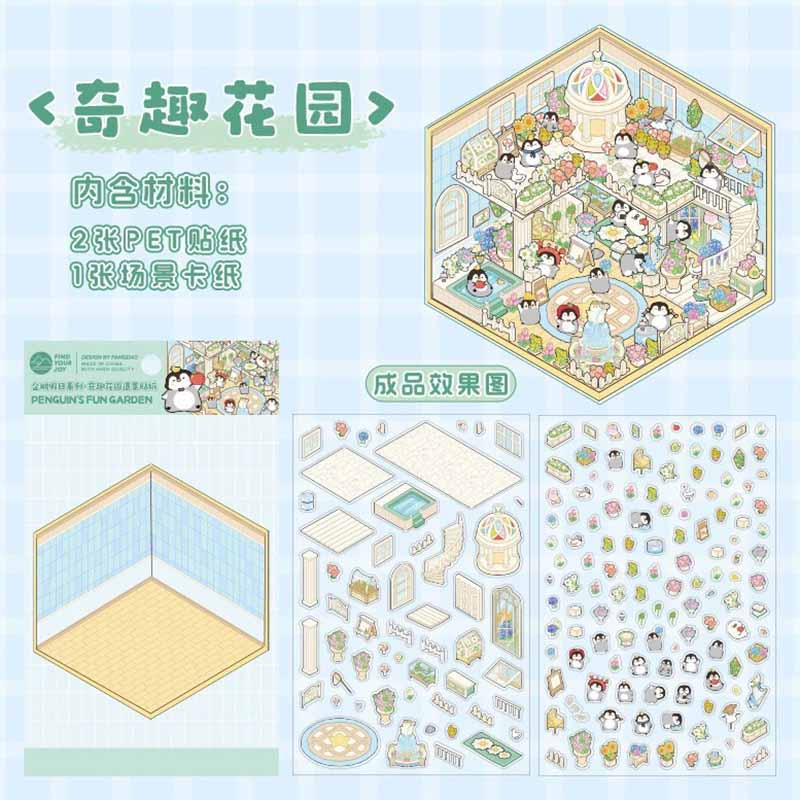 Penguin Holiday Collection DIY 3D Scene Stickers 4 Cute Miniature Scenes